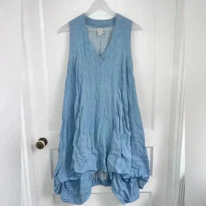 Malia Mills Artsy Lagenlook Blue Sleeveless Dress Made in New York